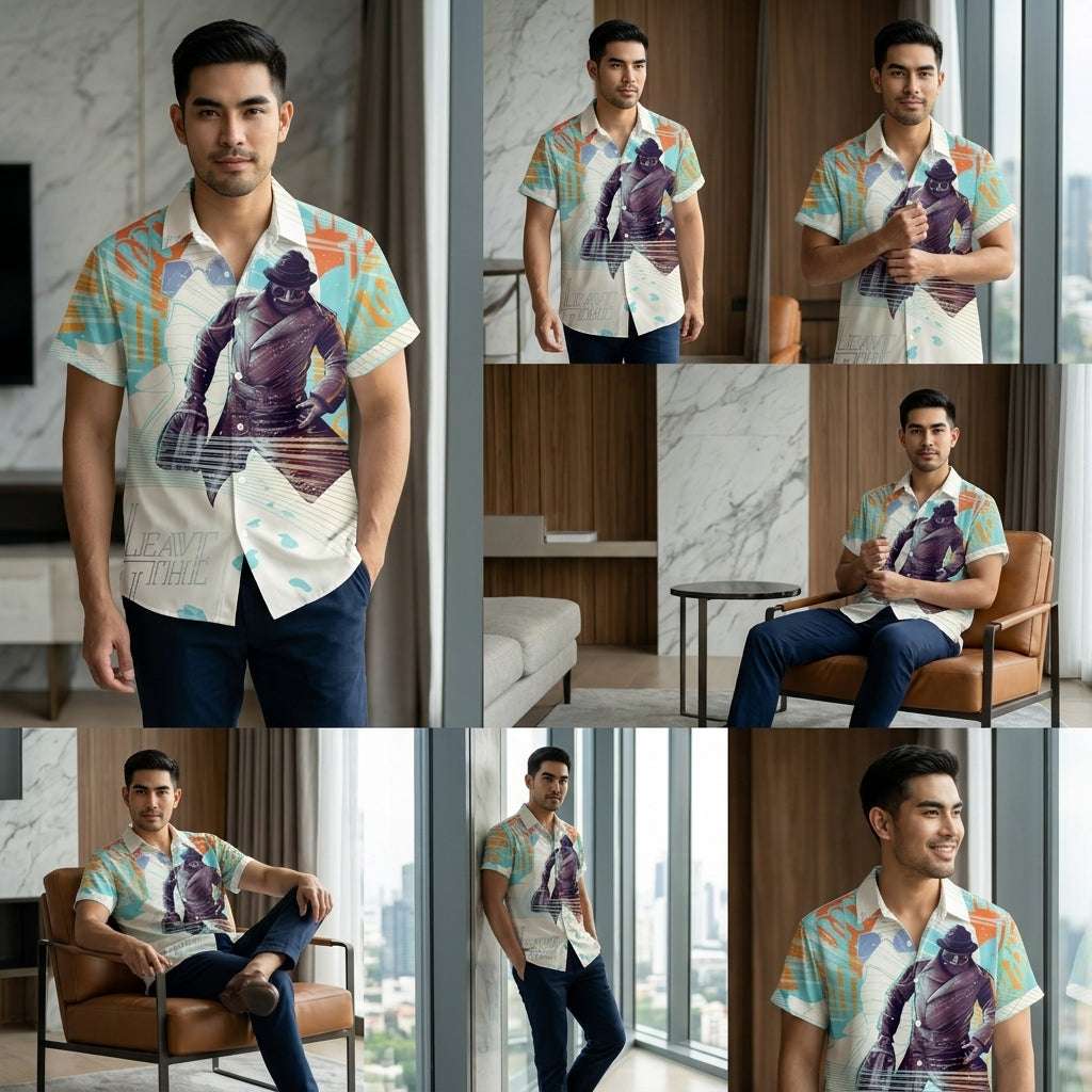 The Timeless Icon Edition Premium Men's Retro Character Graphic Shirt - High-Definition Vintage Animation Art Couples' Matching Halloween Style Hawaiian Beach Shirt, Breathable Quick-Dry Urban-Holiday Short-Sleeve Apparel Thai Blessing Co By