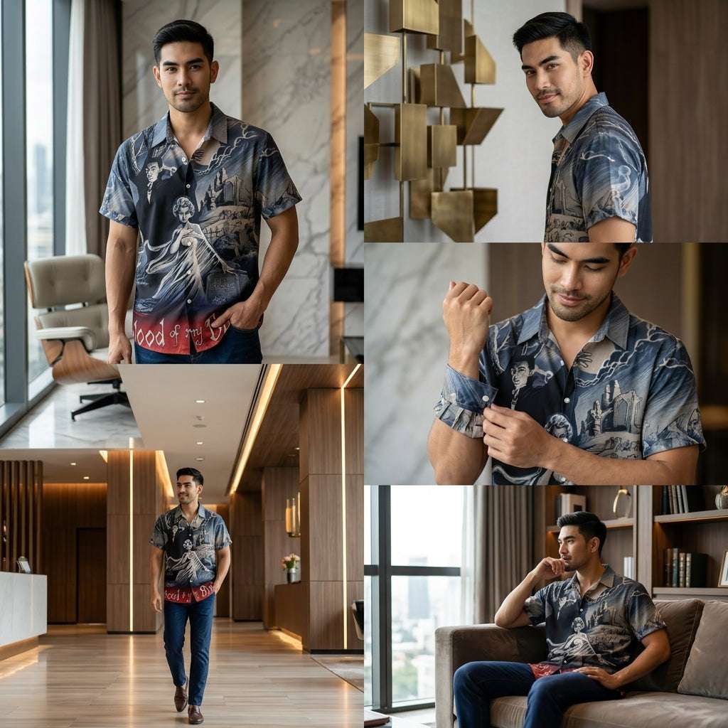 The Timeless Icon Edition Premium Men's Retro Character Graphic Shirt - High-Definition Vintage Animation Art Couples' Matching Halloween Style Hawaiian Beach Shirt, Breathable Quick-Dry Urban-Holiday Short-Sleeve Apparel Thai Blessing Co By