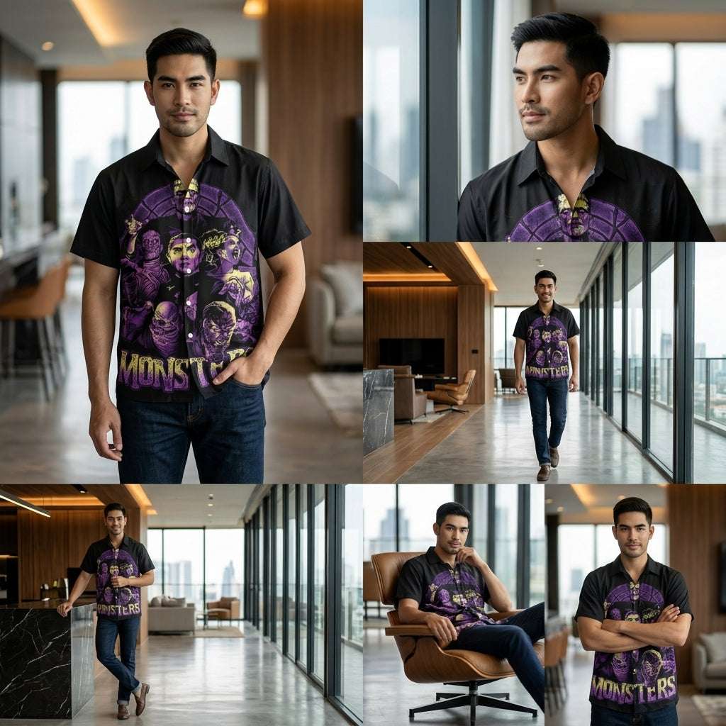 The Timeless Icon Edition Premium Men's Retro Character Graphic Shirt - High-Definition Vintage Animation Art Couples' Matching Halloween Style Hawaiian Beach Shirt, Breathable Quick-Dry Urban-Holiday Short-Sleeve Apparel Thai Blessing Co By