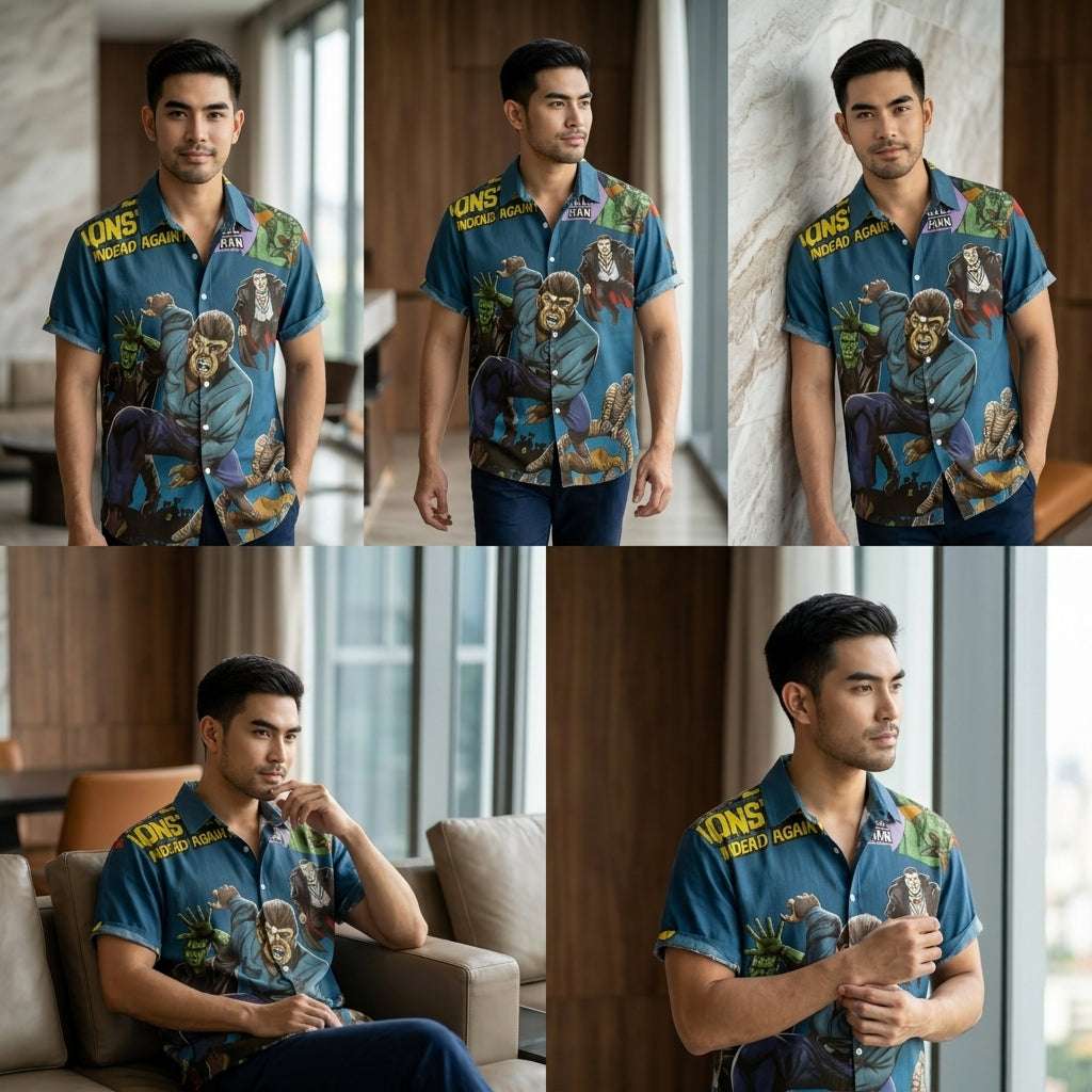 The Timeless Icon Edition Premium Men's Retro Character Graphic Shirt - High-Definition Vintage Animation Art Couples' Matching Halloween Style Hawaiian Beach Shirt, Breathable Quick-Dry Urban-Holiday Short-Sleeve Apparel Thai Blessing Co By