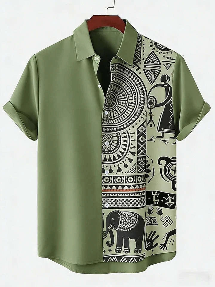🗿 The Tribal-Aura 3D Masterpiece: Premium Men’s Hawaiian Linen Shirt – High-Definition 3D Ethnic Graphic Print, Ultra-Breathable Short-Sleeve Button-Down with Reinforced Shirt Collar