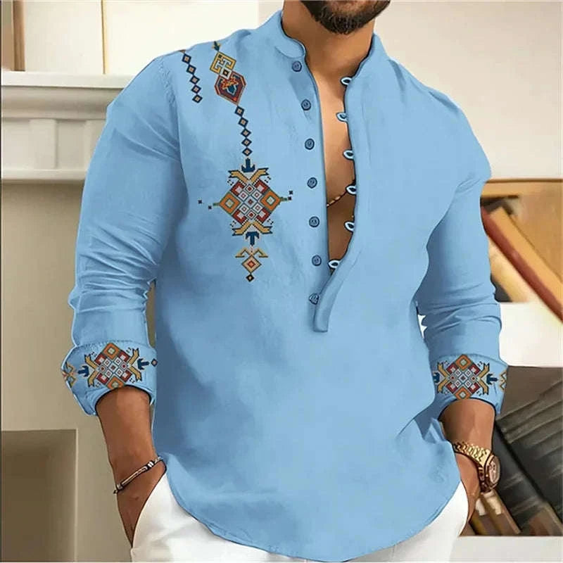 🎨 The Tribal Geometry Edition: Premium Men’s 3D Printed Retro Long-Sleeve Shirt – High-Definition Ethnic Geometric Art, 15 Signature Colorways, Breathable Outdoor Performance Fabric, and Modern Oversized Fit in Sizes XS-6XL