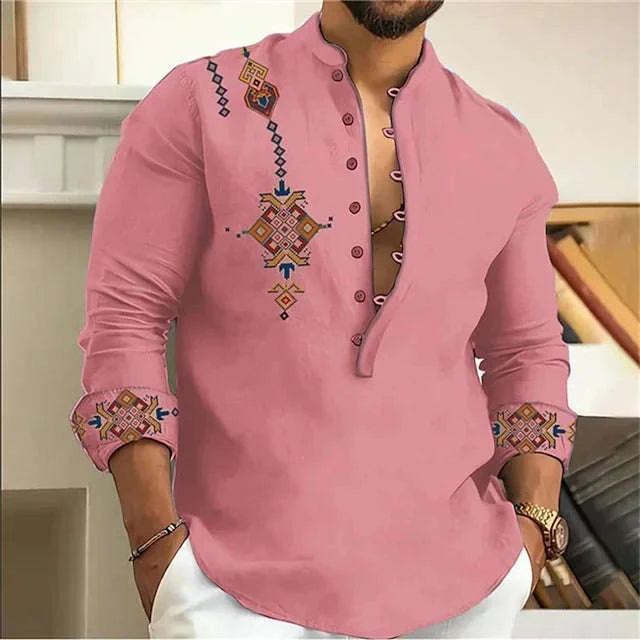 🎨 The Tribal Geometry Edition: Premium Men’s 3D Printed Retro Long-Sleeve Shirt – High-Definition Ethnic Geometric Art, 15 Signature Colorways, Breathable Outdoor Performance Fabric, and Modern Oversized Fit in Sizes XS-6XL YM0023