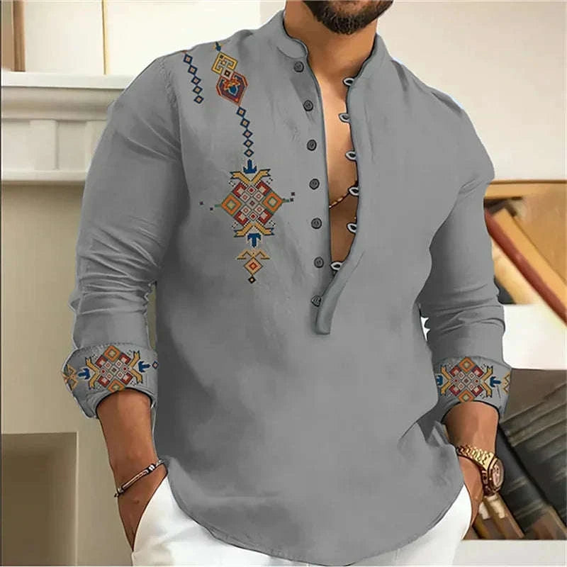 🎨 The Tribal Geometry Edition: Premium Men’s 3D Printed Retro Long-Sleeve Shirt – High-Definition Ethnic Geometric Art, 15 Signature Colorways, Breathable Outdoor Performance Fabric, and Modern Oversized Fit in Sizes XS-6XL