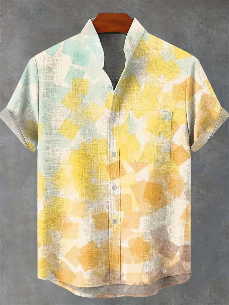 🏝️ The Tropical 3D Masterpiece: Men’s Premium Hawaiian Linen Shirt – High-Definition 3D Artistic Print, Short-Sleeve Casual Button-Down with Classic Lapel, and Ultra-Breathable Summer Fabric SFQQQD054