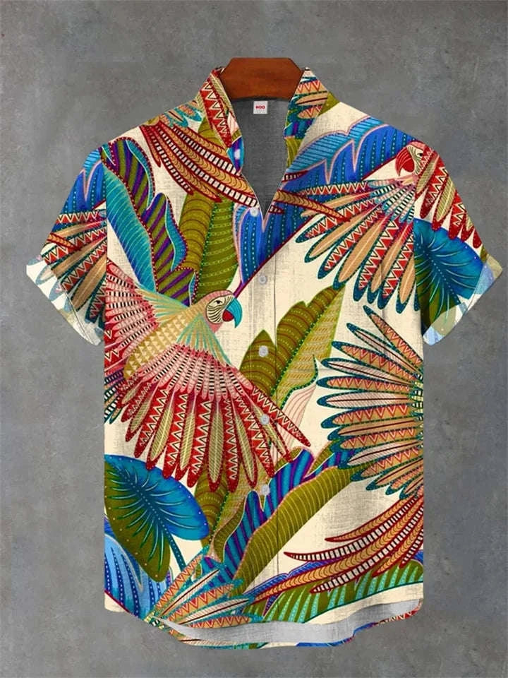 🏝️ The Tropical Horizon 3D Masterpiece: Premium Men's Cotton-Linen Blend Hawaiian Shirt – High-Definition Artistic Print, Breathable Short-Sleeve Button-Up, and Sophisticated Resort Silhouette