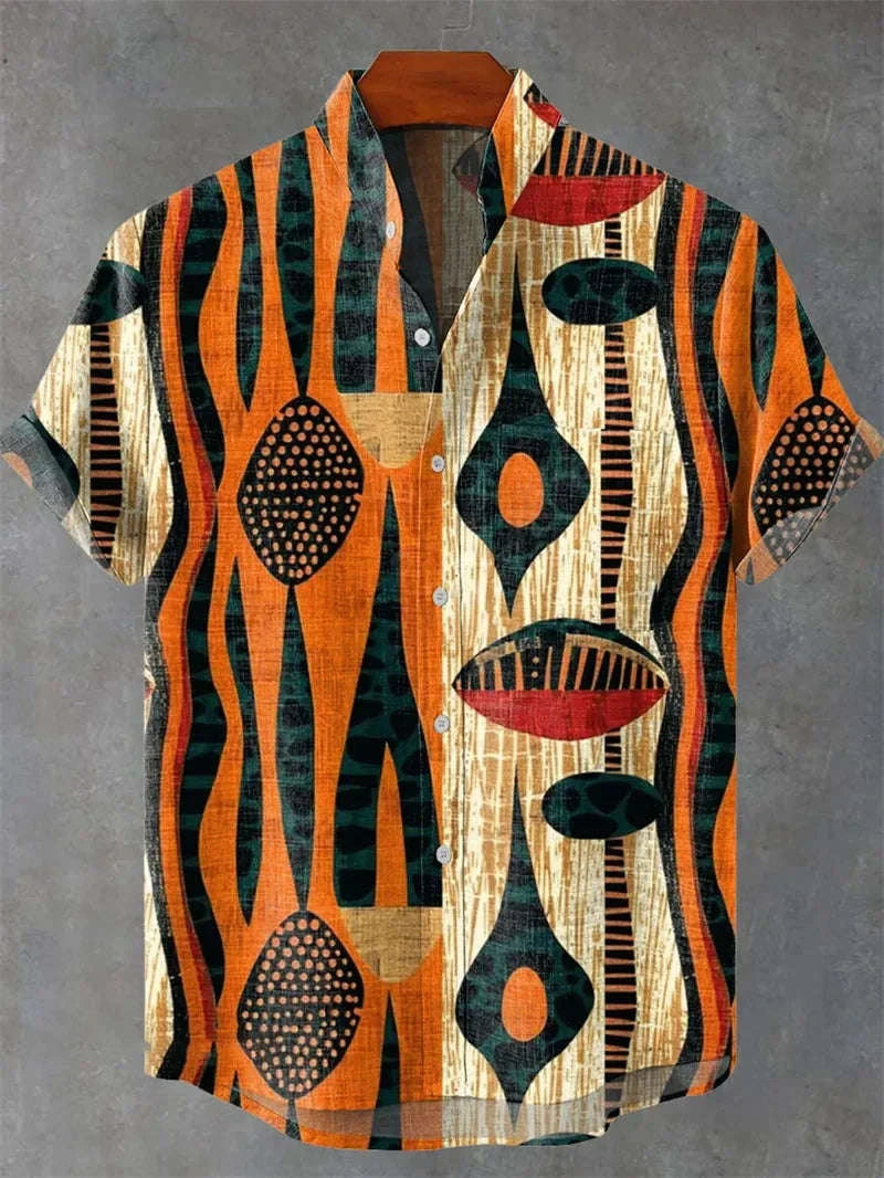 🏝️ The Tropical Horizon 3D Masterpiece: Premium Men's Cotton-Linen Blend Hawaiian Shirt – High-Definition Artistic Print, Breathable Short-Sleeve Button-Up, and Sophisticated Resort Silhouette SFQQQD400