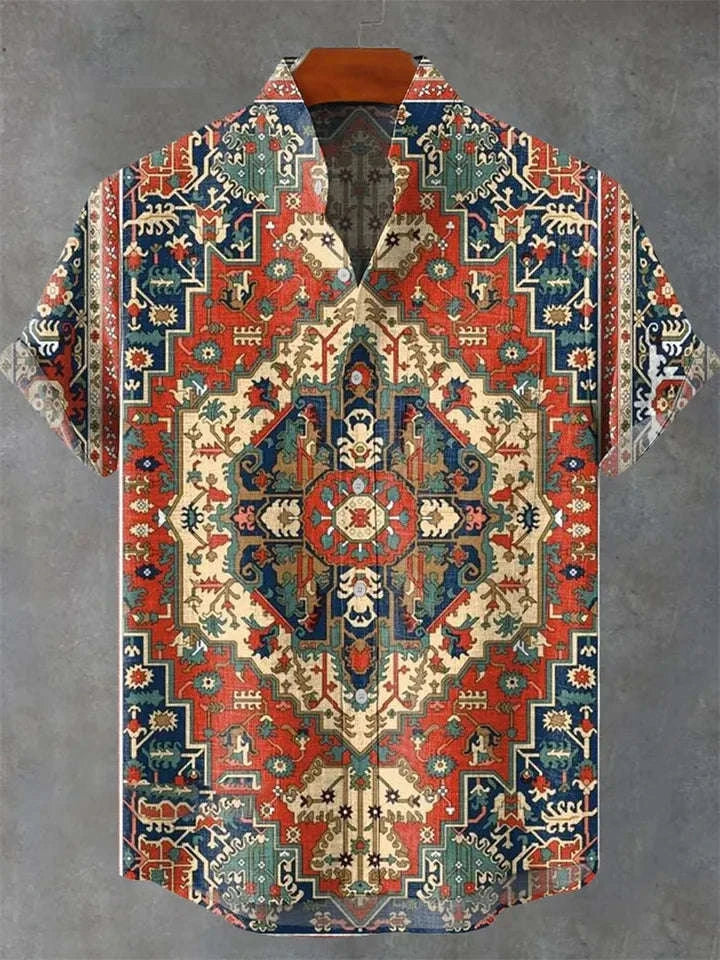 🏝️ The Tropical Horizon 3D Masterpiece: Premium Men's Cotton-Linen Blend Hawaiian Shirt – High-Definition Artistic Print, Breathable Short-Sleeve Button-Up, and Sophisticated Resort Silhouette