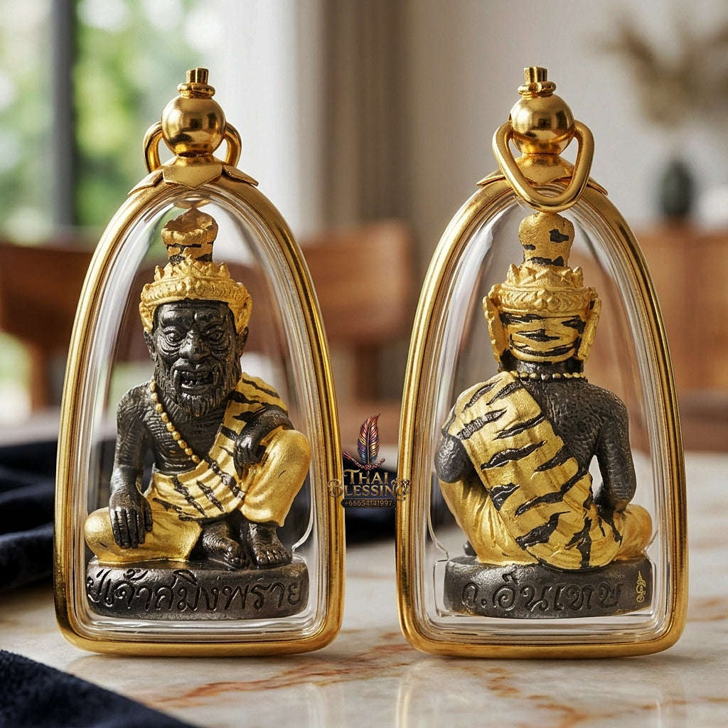 💥 THE TWO-TONE BLACK-GOLD METAL MASTERPIECE OF FEROCIOUS HERMIT SEDUCTION & WEALTH: THE ACHAN INTHEP PU CHAO SAMING PHRAI (BLACK-GOLD EDition)! Thai Blessing Co By RURUECHA