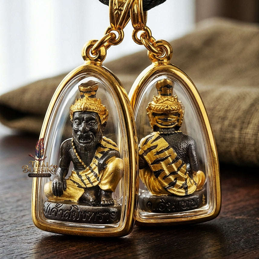 💥 THE TWO-TONE BLACK-GOLD METAL MASTERPIECE OF FEROCIOUS HERMIT SEDUCTION & WEALTH: THE ACHAN INTHEP PU CHAO SAMING PHRAI (BLACK-GOLD EDition)! Thai Blessing Co By RURUECHA