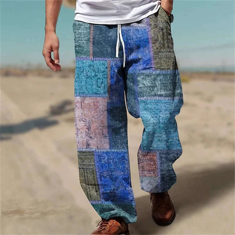 ✨ The Urban Retro-Future Straight-Leg Trousers: Premium Men's 3D Color-Block Printed Fashion Pants – Loose Fit Streetwear with High-Definition Vintage Graphics and Breathable Comfort D81PTH25101012415