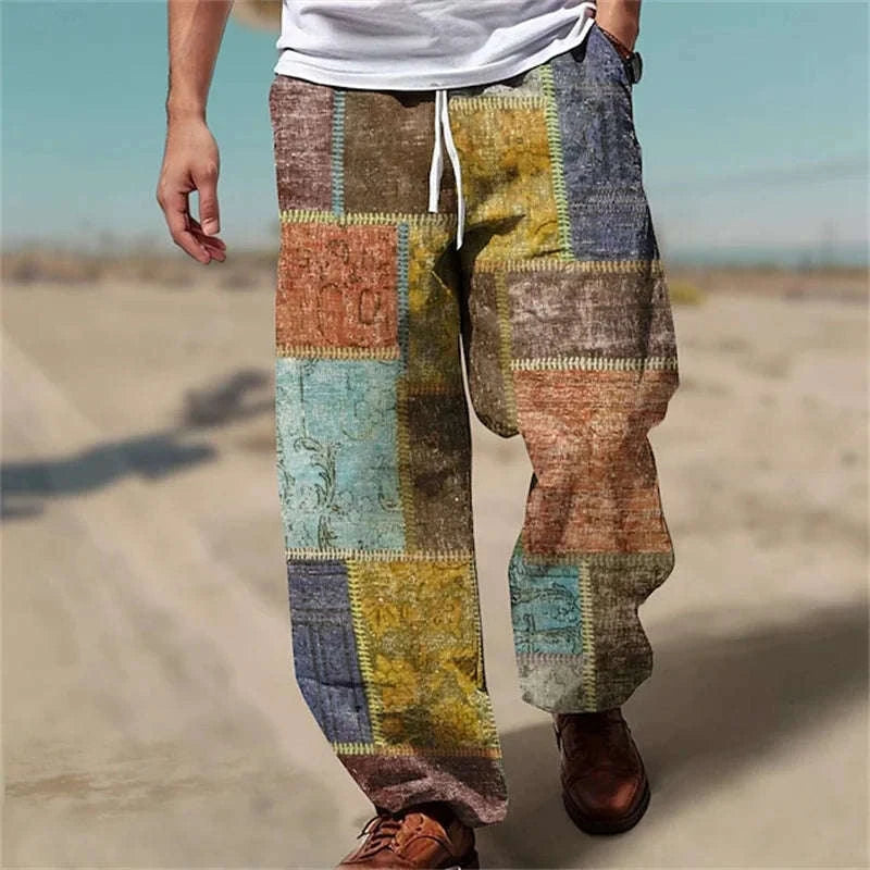 ✨ The Urban Retro-Future Straight-Leg Trousers: Premium Men's 3D Color-Block Printed Fashion Pants – Loose Fit Streetwear with High-Definition Vintage Graphics and Breathable Comfort D81PTH25101012412