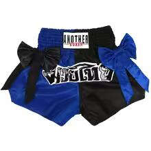 🔥 The Victory Bow: Premium Satin Muay Thai & Kickboxing Shorts – Elegant Bow-Tie Design, Multi-Sport Combat Trunks for MMA, Cage Fighting, and Professional Training (Adults & Kids Blue and black Muay Thai shorts )