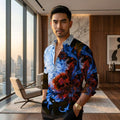 The Vintage Botanical Edition Premium Men's 3D Floral Long-Sleeve Shirt - High-Definition Retro Graphic Print Classic Turn-Down Collar, Breathable Lightweight Performance Fabric Summer Dress Apparel Thai Blessing Co By RURUECHA