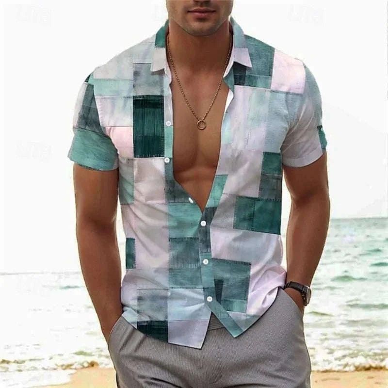 ✨ The Vintage Essence 3D Masterpiece: Premium Men's Soft-Touch Short-Sleeve Button-Up – High-Definition Retro Graphic Print, Breathable Summer Comfort Fabric, and Sophisticated Tailored Silhouette BSLTH246813058