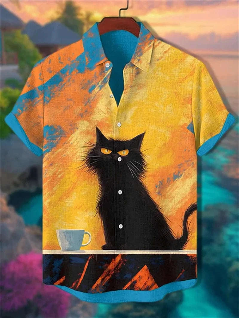 🎞️ The Vintage Essence Heritage Shirt: Premium Men’s Cotton-Linen Casual Top – High-Definition Retro Graphic Print, Breathable Short-Sleeve Button-Down, and Sophisticated Summer Silhouette FB756