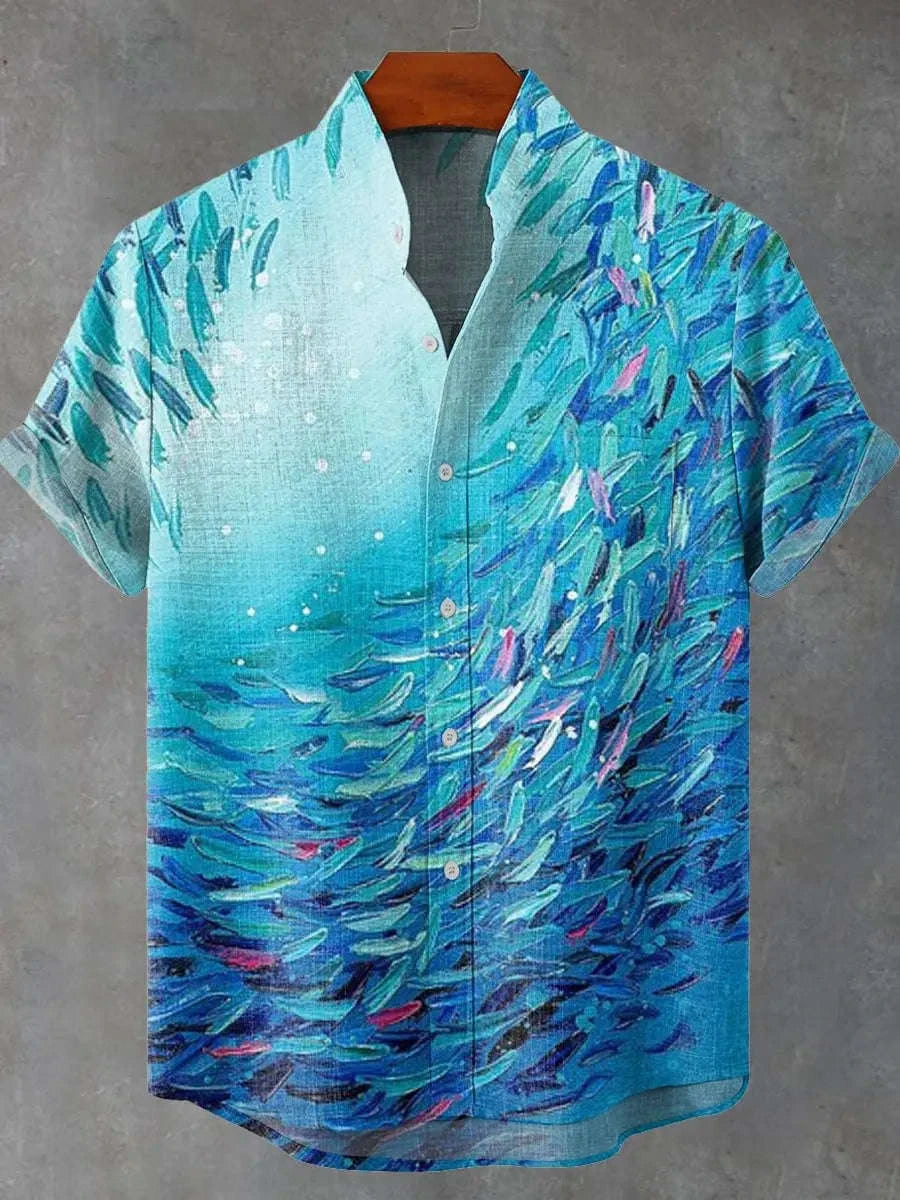 🎨 The Vintage Feline Art Edition: Premium Men’s Summer Shirt – High-Definition Floral & Cat Graphic Print, Breathable Quick-Dry Fabric, and Sophisticated Retro-Style Casual Button-Down HY478