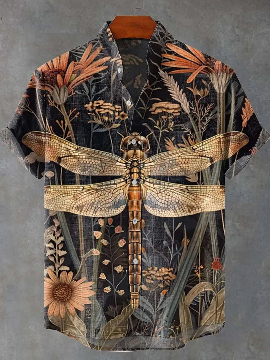 🎨 The Vintage Feline Art Edition: Premium Men’s Summer Shirt – High-Definition Floral & Cat Graphic Print, Breathable Quick-Dry Fabric, and Sophisticated Retro-Style Casual Button-Down HY479