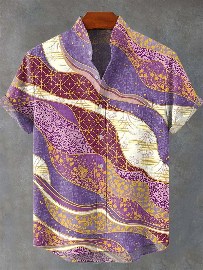 ✨ The Vintage Oceanic Masterpiece: Retro 3D Koi & Wave Print Men's Casual Linen-Blend Shirt – Breathable Summer Hawaiian Style Social Top with High-Definition Artistic Graphics GY467