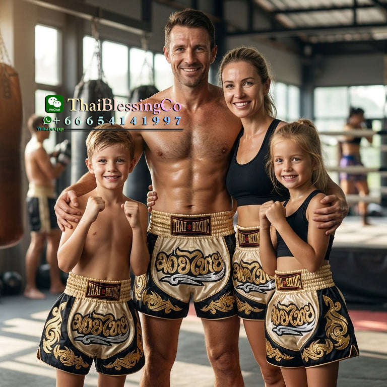 🥊The Warrior’s Glory: Authentic Premium Thai Pattern Muay Thai Shorts – Double-Layered Professional Satin Boxing Trunks, Handcrafted Factory-Direct Export Grade for Adults and Kids (Cream and black Muay Thai shorts)