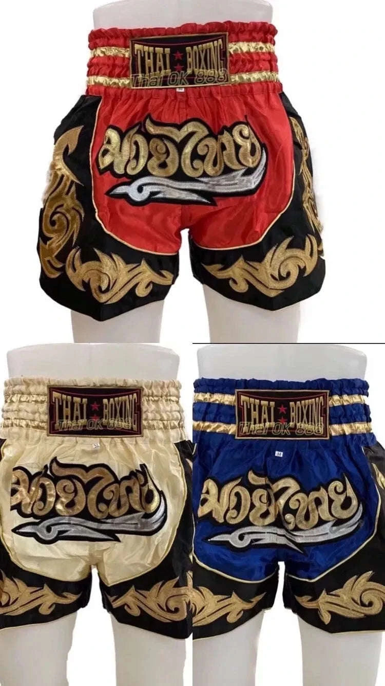 🥊The Warrior’s Glory: Authentic Premium Thai Pattern Muay Thai Shorts – Double-Layered Professional Satin Boxing Trunks, Handcrafted Factory-Direct Export Grade for Adults and Kids (Cream and black Muay Thai shorts)