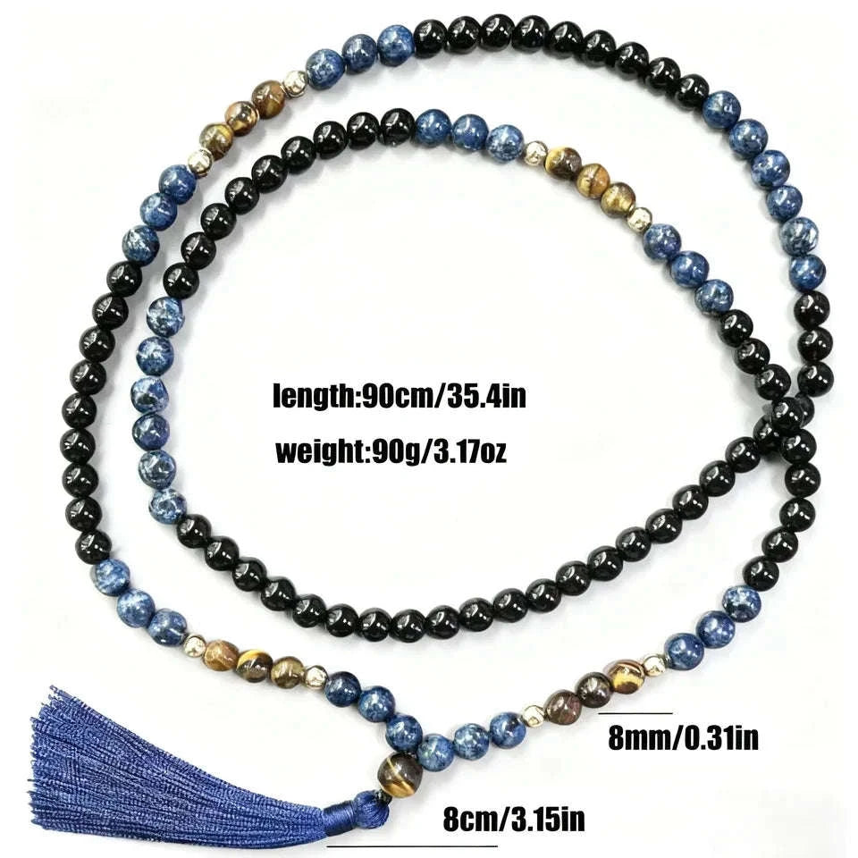📿 The Warrior's Mala: 8mm Tiger Eye & Black Onyx 108 Bead Meditation Rosary