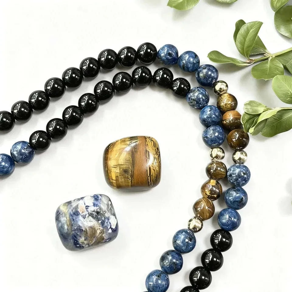 📿 The Warrior's Mala: 8mm Tiger Eye & Black Onyx 108 Bead Meditation Rosary