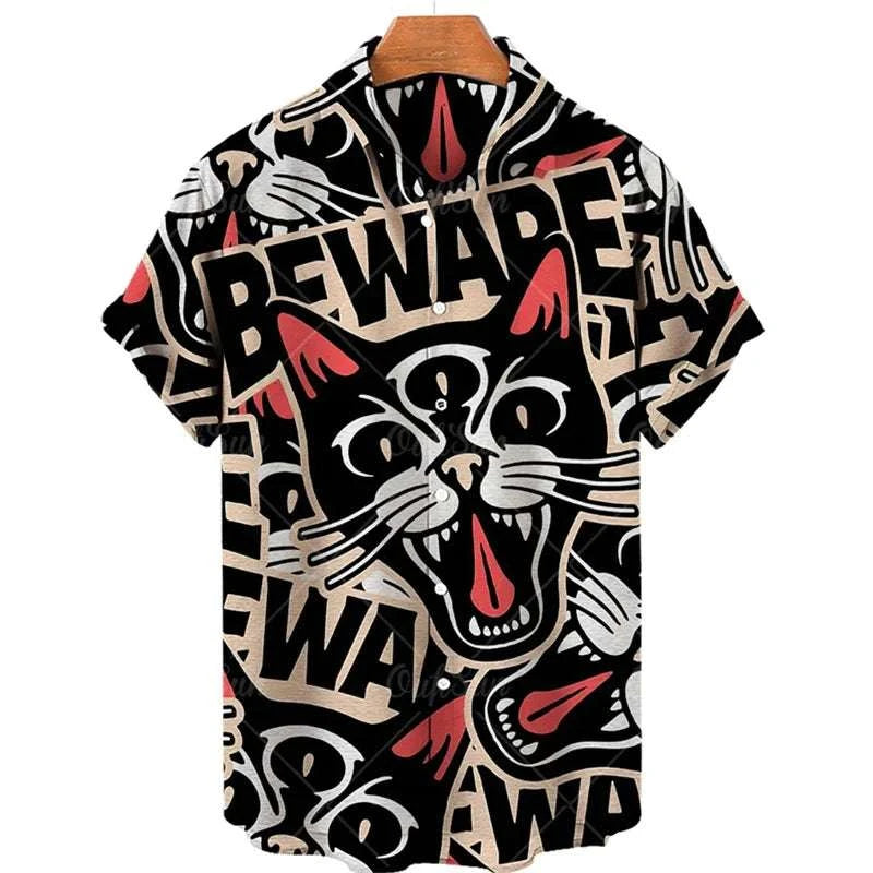 ✨ The Wild Feline Edition: Premium Men’s 3D Angry Cat Hawaiian Shirt – High-Definition Stereo Visual Graphic, Oversized Breathable Summer Tee, Ultra-Realistic Animal Print Short-Sleeve, and Sophisticated Urban-Holiday Performance Shirt (S-5XL)