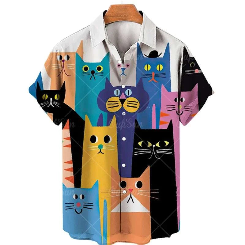 ✨ The Wild Feline Edition: Premium Men’s 3D Angry Cat Hawaiian Shirt – High-Definition Stereo Visual Graphic, Oversized Breathable Summer Tee, Ultra-Realistic Animal Print Short-Sleeve, and Sophisticated Urban-Holiday Performance Shirt (S-5XL) CS2024AQ408