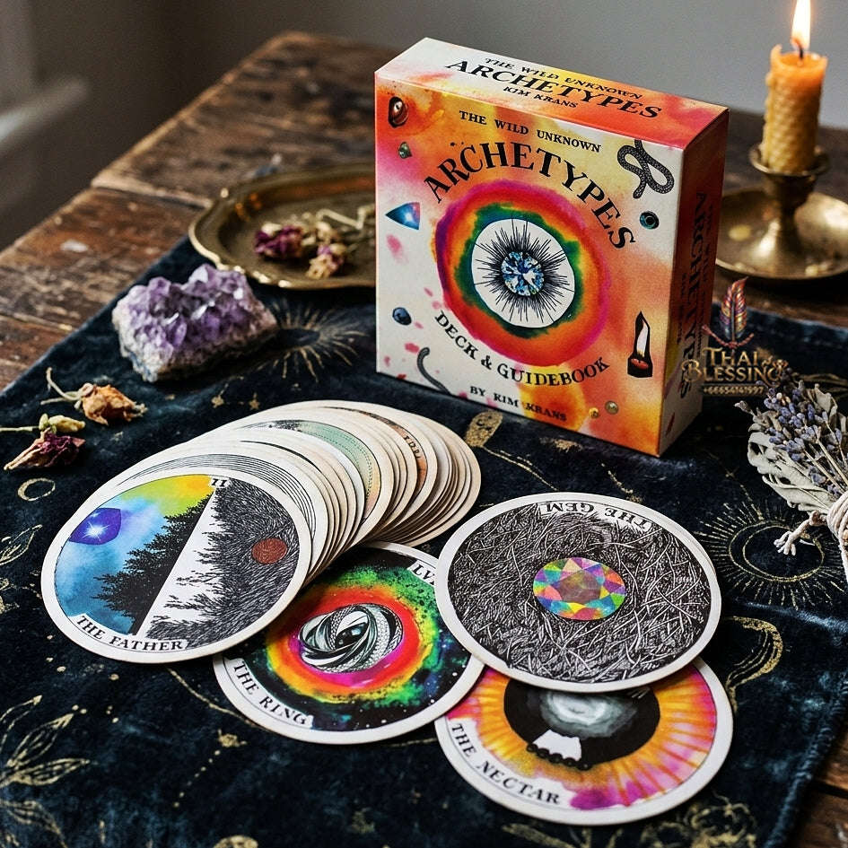 The Wild Unknown Archetypes Deck & Guidebook (Circular Oracle Cards Edition) - Visionary Art by Kim Krans for Intuitive Readings, Self-Discovery & Oracle Collectors Thai Blessing Co By RURUECHA