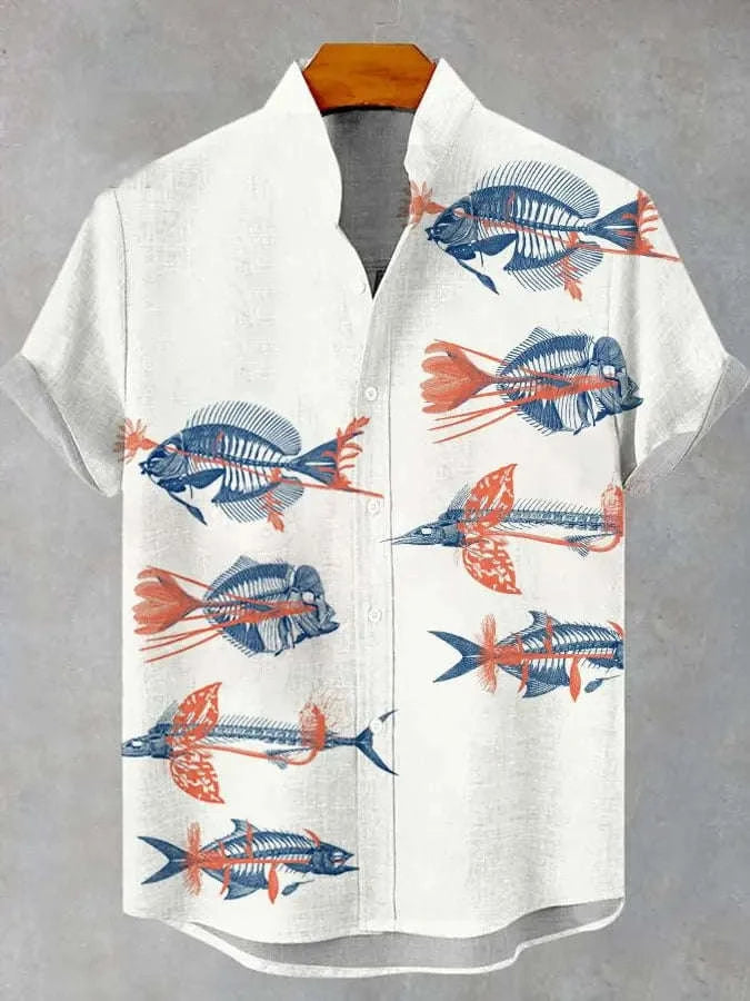 ✨ The Zen-Artisan Fish Print Linen Shirt: Premium Men's Casual Summer Button-Up – High-Definition Artistic Graphics, Breathable Linen-Blend Fabric, and Sophisticated Relaxed Fit SFQQQD2306