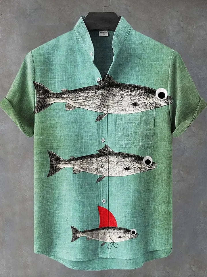 ✨ The Zen-Artisan Fish Print Linen Shirt: Premium Men's Casual Summer Button-Up – High-Definition Artistic Graphics, Breathable Linen-Blend Fabric, and Sophisticated Relaxed Fit