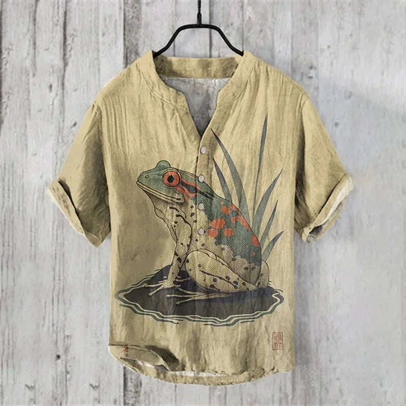 🖌️ The Zen Ink Artisan: Premium 2026 Men’s 3D Japanese Landscape Shirt – High-Definition Bamboo, Bird & Koi Ink-Wash Print, Breathable Wrinkle-Resistant Hybrid, and Sophisticated Henry V-Neck Casual Button-Down HTY905