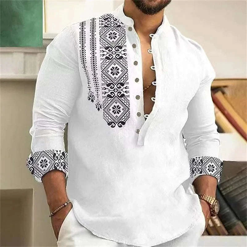 ✨ The Zen-Luxe 7-Button V-Neck Shirt: Premium Men's Casual Long Sleeve Beach Top – Loose Fit Breathable Design with High-Quality Fabric and Sophisticated Deep-V Silhouette AE11