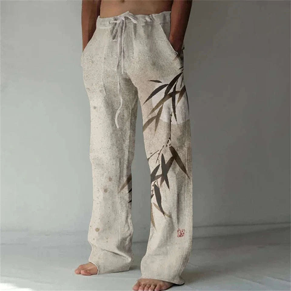 ✨ The Zen Master 3D Bamboo-Infused Linen-Blend Trousers: Premium Men's Casual Loose-Fit Joggers with Hyper-Realistic Nature Prints, Adjustable Drawstring, and Multi-Functional Utility Pockets
