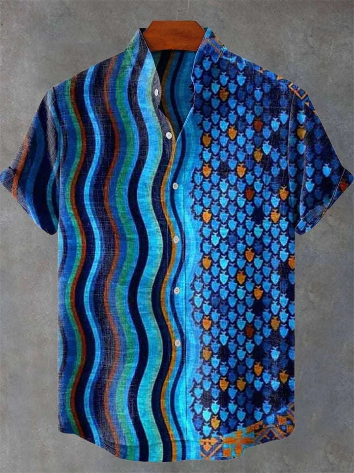 🌊 The Zen-Wave Symmetry Edition: Premium Men’s 3D Graphic Linen Shirt – High-Definition Symmetrical Wave Print, Breathable Organic Cotton-Linen Blend, and Sophisticated Modern-Fit Summer Button-Down