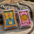 Authentic Thai Amulet "King of Butterflies Thep Chamlaeng Phamon Sacred Pink Powder Pendant" Consecrated by Kruba Krissana Intawanno, Weruwan Monastery B.E. 2555 (2012) - Encrusted with Gemstones, Dual Takrut & Sacred Gold Coin Insert