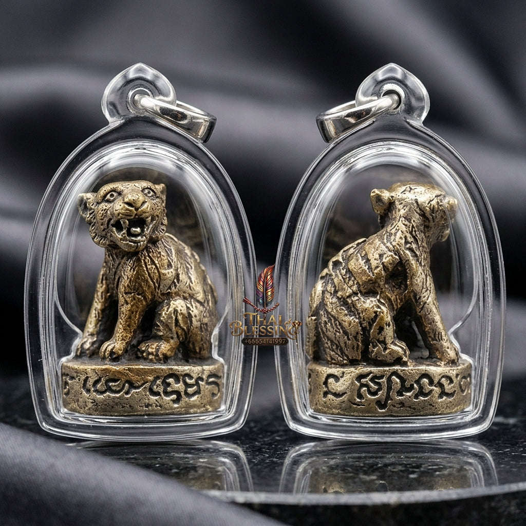 Tiger Amulet Thai Amulet Protection talisman good luck charm spiritual jewelry Sacred Tiger Guardian Sovereign Authority & Alpaca Nickel-Silver Metallurgy Thai Blessing Co By RURUECHA
