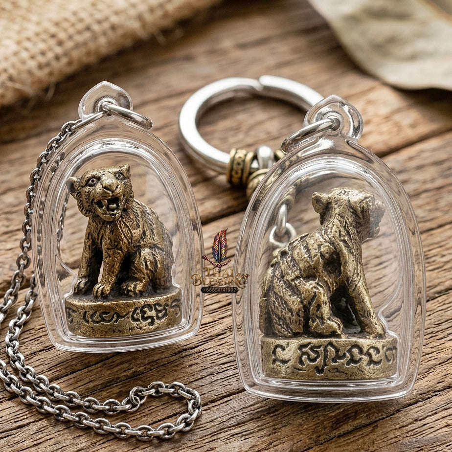 Tiger Amulet Thai Amulet Protection talisman good luck charm spiritual jewelry Sacred Tiger Guardian Sovereign Authority & Alpaca Nickel-Silver Metallurgy Thai Blessing Co By RURUECHA