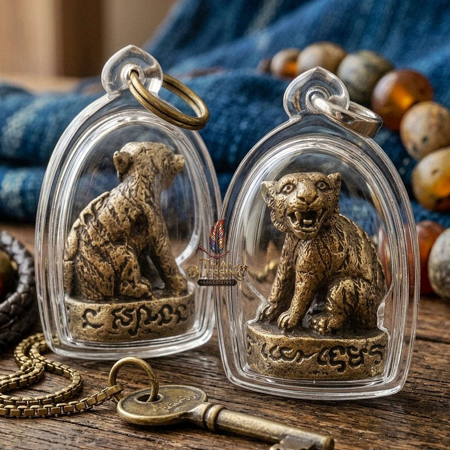 Tiger Amulet Thai Amulet Protection talisman good luck charm spiritual jewelry Sacred Tiger Guardian Sovereign Authority & Alpaca Nickel-Silver Metallurgy Thai Blessing Co By RURUECHA