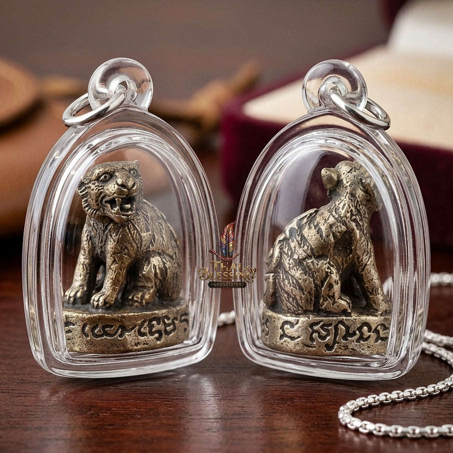 Tiger Amulet Thai Amulet Protection talisman good luck charm spiritual jewelry Sacred Tiger Guardian Sovereign Authority & Alpaca Nickel-Silver Metallurgy Thai Blessing Co By RURUECHA