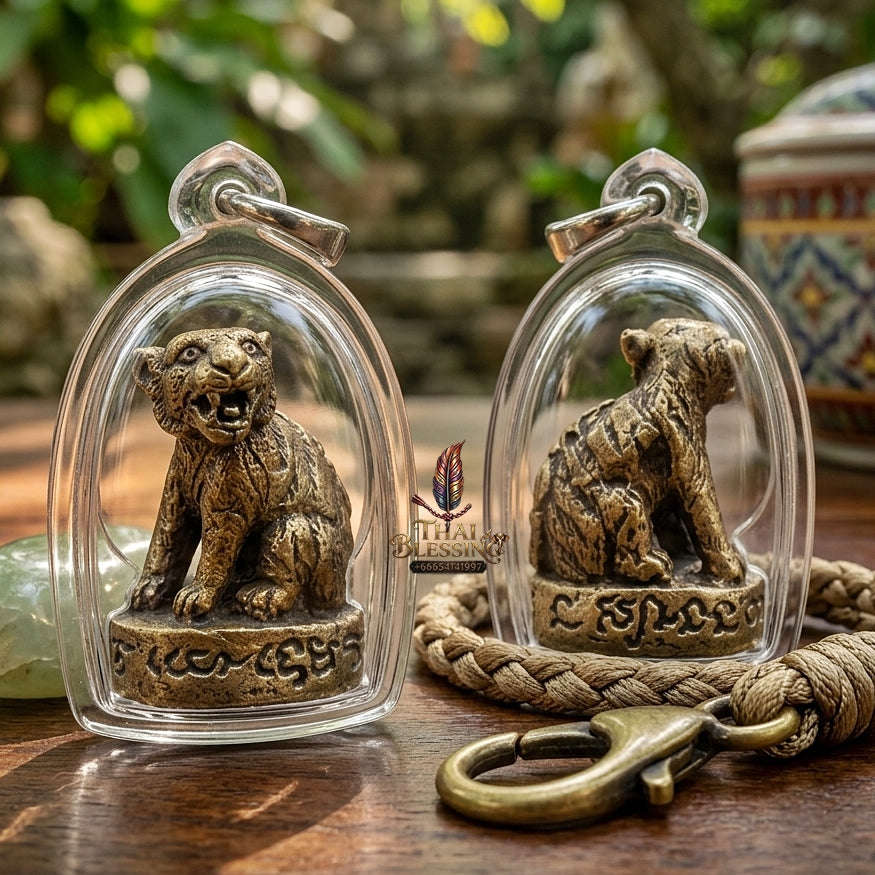 Tiger Amulet Thai Amulet Protection talisman good luck charm spiritual jewelry Sacred Tiger Guardian Sovereign Authority & Alpaca Nickel-Silver Metallurgy Thai Blessing Co By RURUECHA