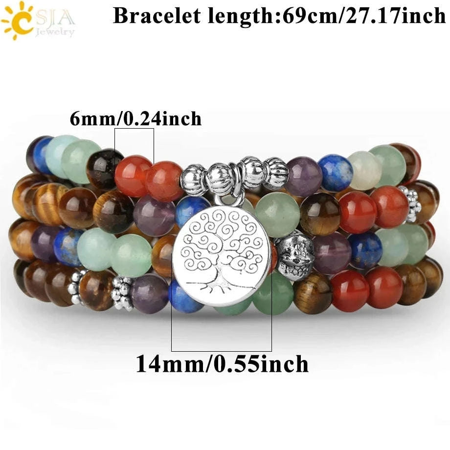 ✨ Tiger Eye 7 Chakras 108 Mala Bracelet – Natural Stone 6mm Beaded Tibetan Buddhist Yoga Jewelry