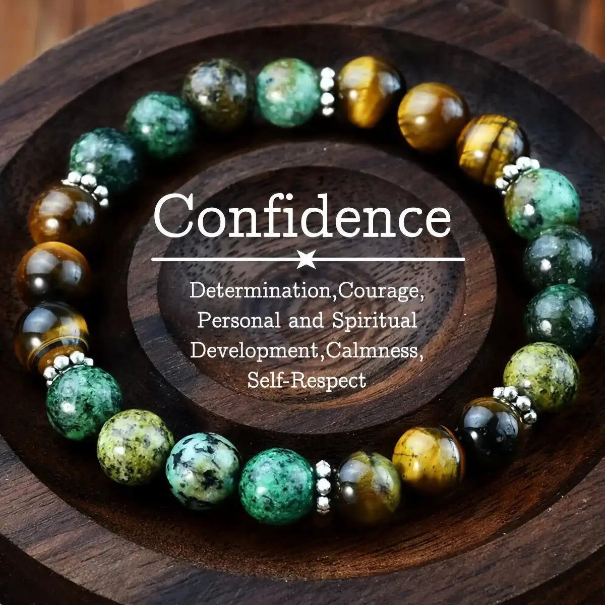 🌟 Tiger Eye and African Turquoise Beaded Elastic Bracelet – Confidence Booster & Energy Healing Prayer Bracelet