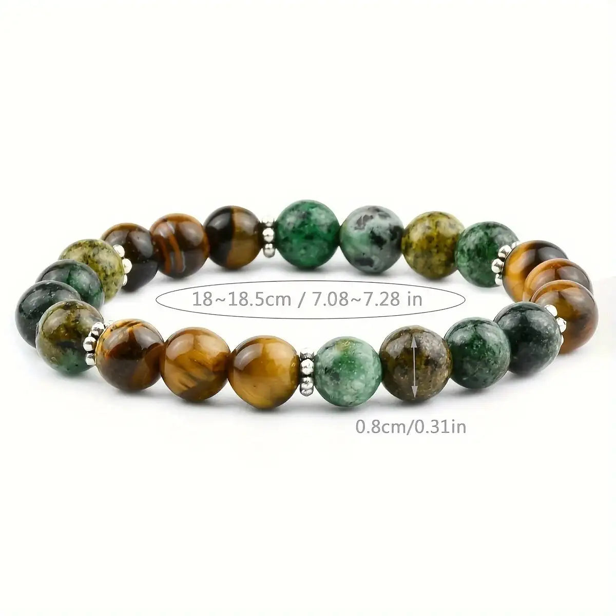 🌟 Tiger Eye and African Turquoise Beaded Elastic Bracelet – Confidence Booster & Energy Healing Prayer Bracelet