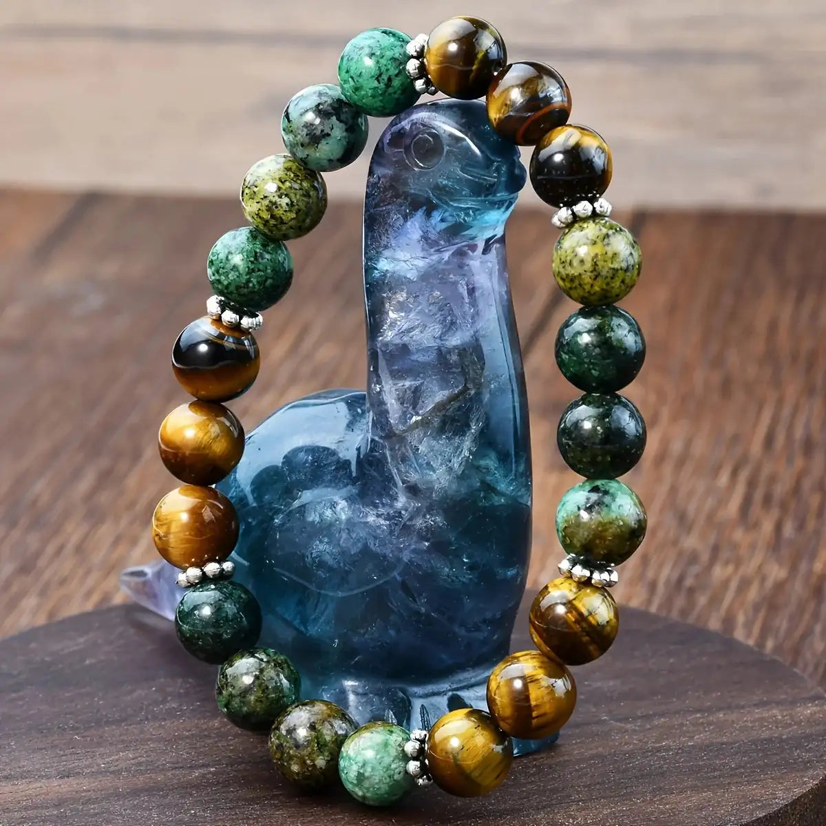 🌟 Tiger Eye and African Turquoise Beaded Elastic Bracelet – Confidence Booster & Energy Healing Prayer Bracelet