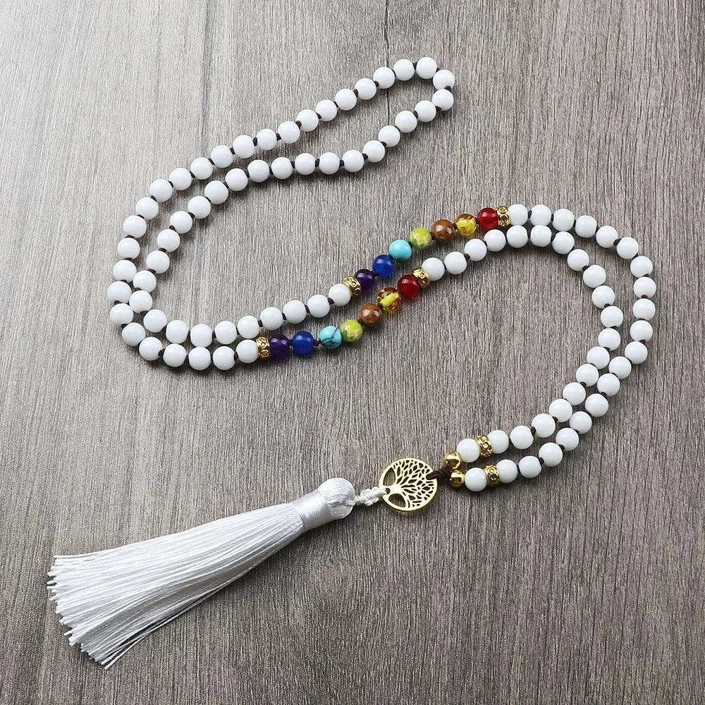 🐯 Tiger Eye & Black Onyx 108 Mala Necklace with Tree of Life Pendant – 7 Chakra Healing Crystal Beads & Protection Rosary Jewelry for Men & Women