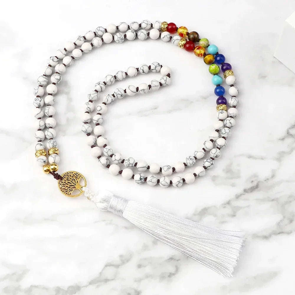 🐯 Tiger Eye & Black Onyx 108 Mala Necklace with Tree of Life Pendant – 7 Chakra Healing Crystal Beads & Protection Rosary Jewelry for Men & Women Black Pine