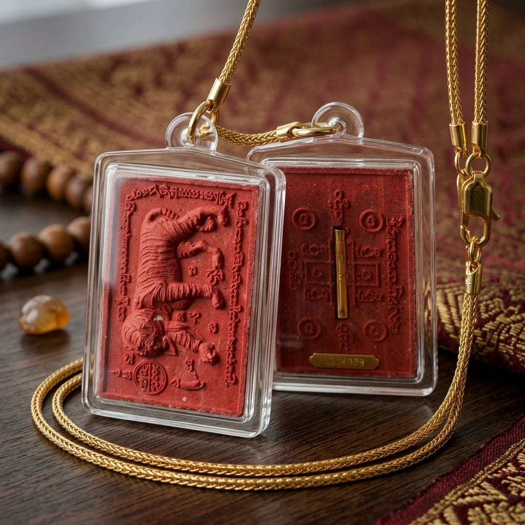 Tiger Maiden Pendant Thai Amulet Protection talisman good luck charm spiritual jewelry Sacred Tiger Maiden Sorcery & Sacred Red Rooster Herb Powder Phaya Saming Nari Sacred Wan Kai Dang