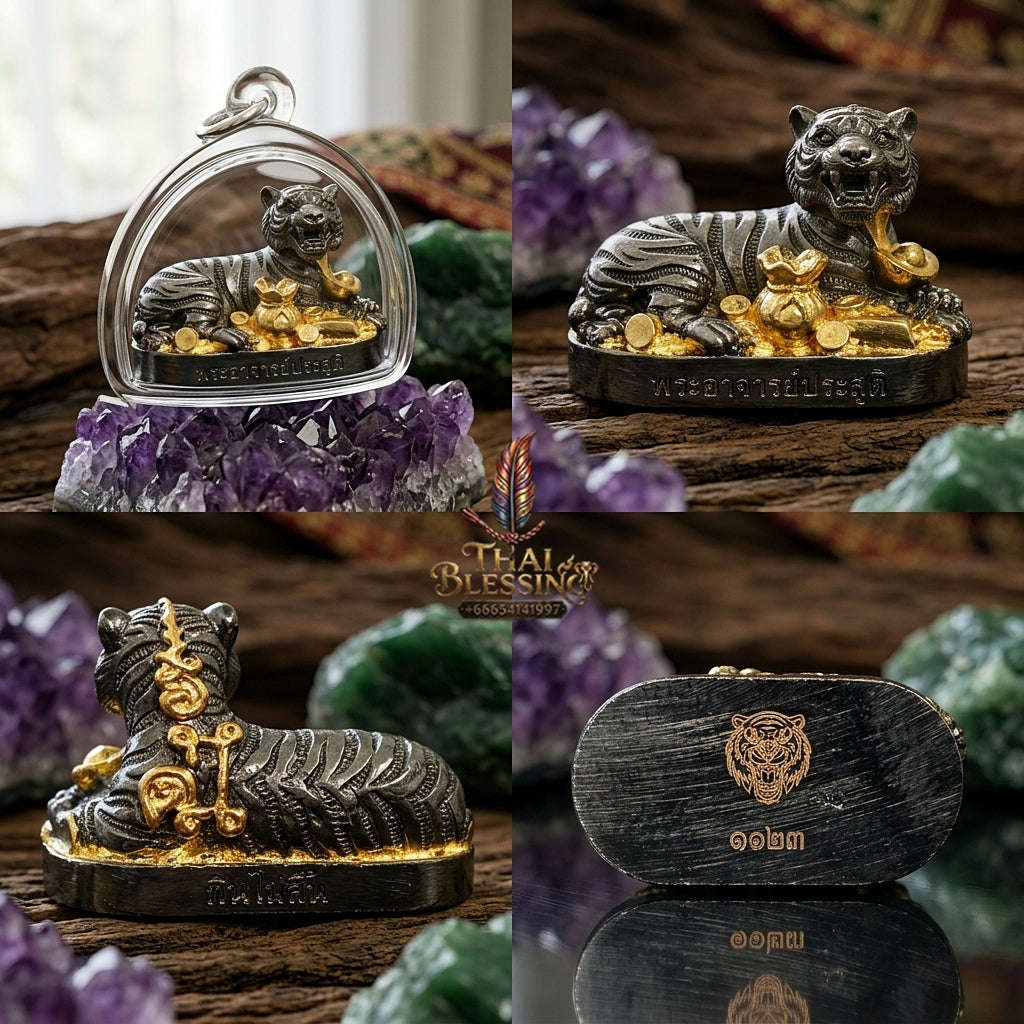 Tiger Pendant Thai Amulet Protection talisman good luck charm spiritual jewelry Sovereign Abundance & Endless Wealth Flow Suea Kin Mai Sin Thai Blessing Co By RURUECHA